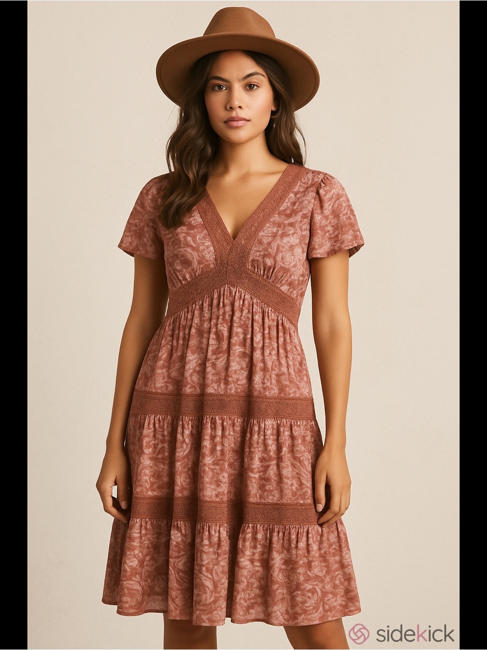 Westbound Rust Floral VNeck Tiered Mini Dress Size S Boho Floral Hippie Western